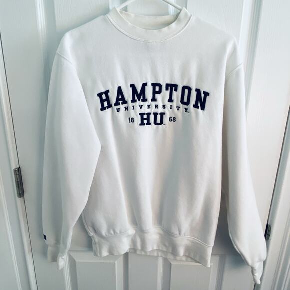 Vintage Hampton University Jansport Sweatshirt Mens Small White Pullover Shirt - Picture 1 of 6